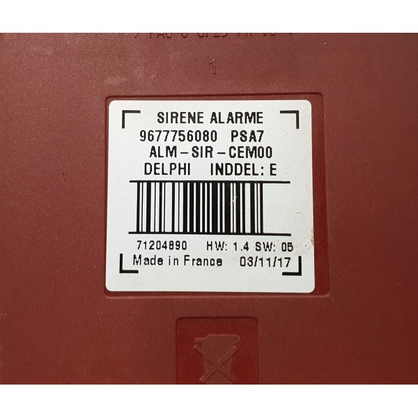 Sirene Alarme Peugeot 3008 1.6 Thp 2018 Cód. 9677756080