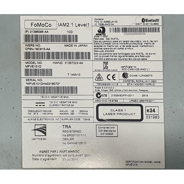 Cd Player Leitor De Cd Volvo V40 2014 Cód. P31396096