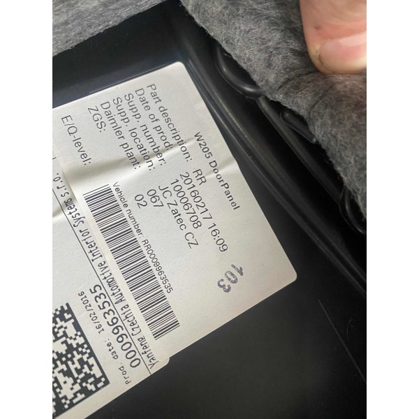 Forro De Porta Tras Dir  Mercedes-benz C200 W205 2016